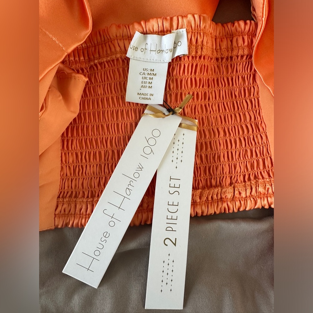 House of Harlow 1960 Orange Satin Crop Top Wide Leg Pant Set | NWT S & M - Picture 13 of 13